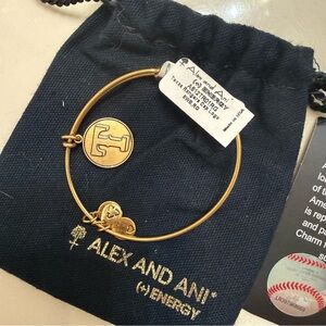 Alex and Ani Gold Tone Texas Rangers MLB Baseball Charm Bracelet Tag